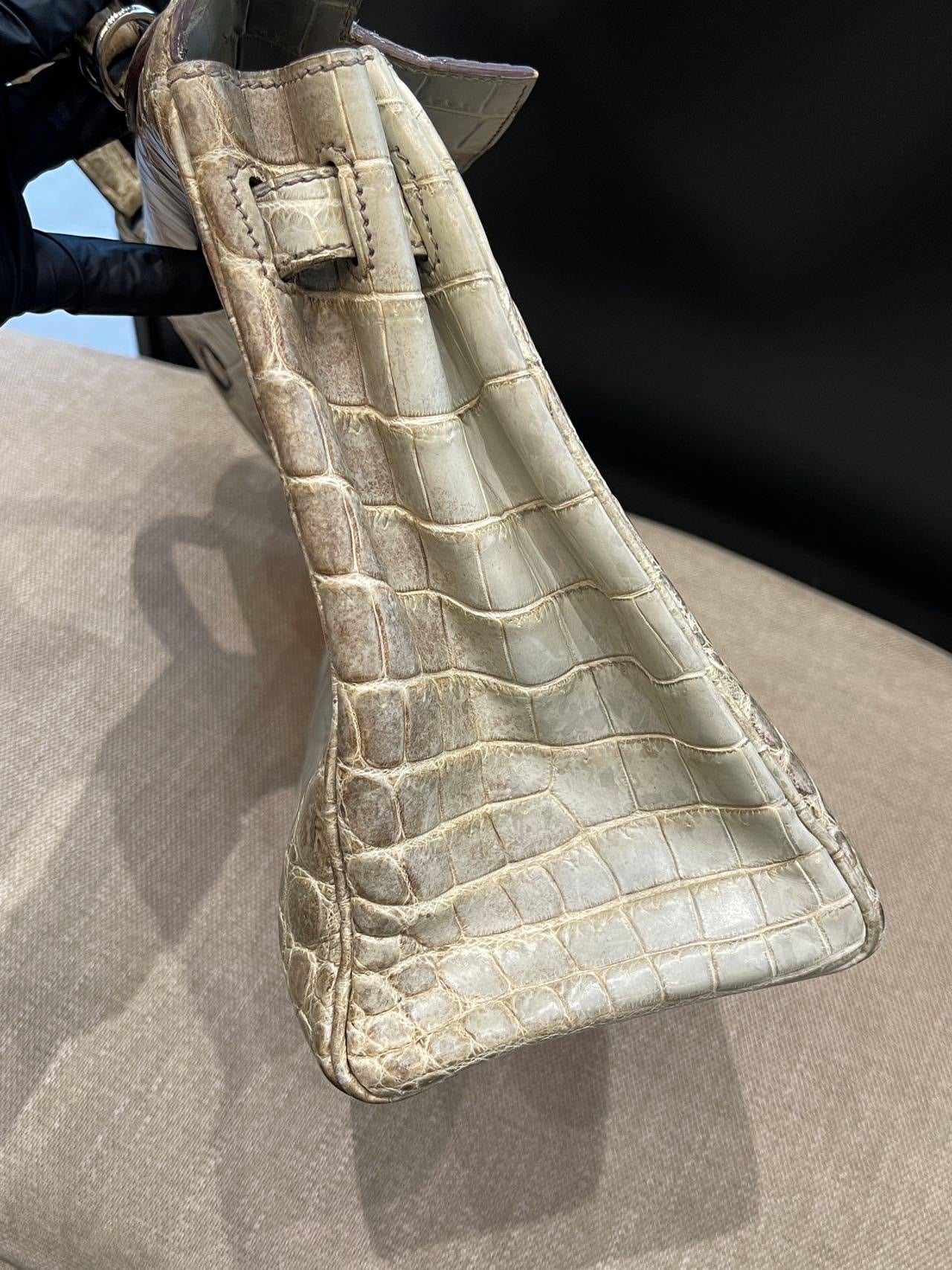 Hermès Kelly 32 Himalaya Gris Cendre Crocodile leather Palladium Hardware
