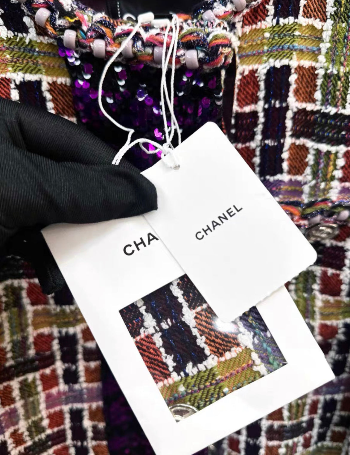 Chanel 23A purple sequin tweed jacket