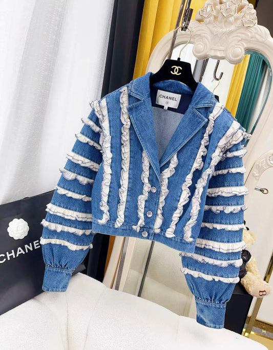 Chanel rooftop series 2020 white lace blue denim jacked