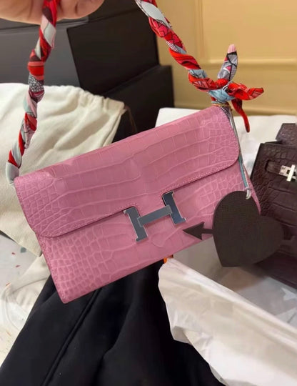 Hermes Constance long wallet pink matte Alligator leather palladium hardware