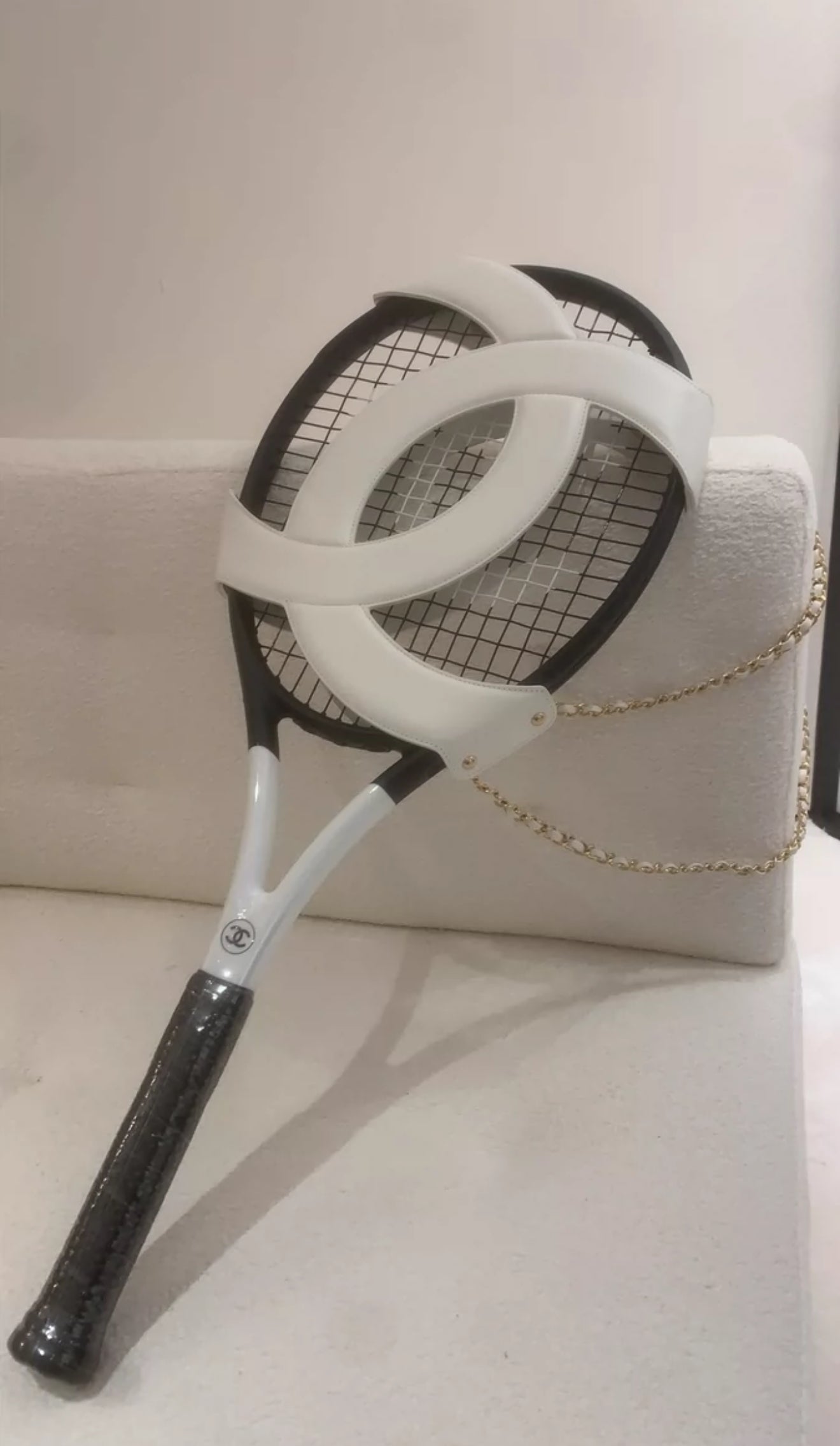 Chanel 23C CC Tennis Racket white Leather Carrying Case