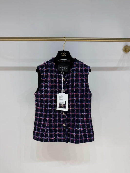 Chanel 24P purple plaid tweed vest
