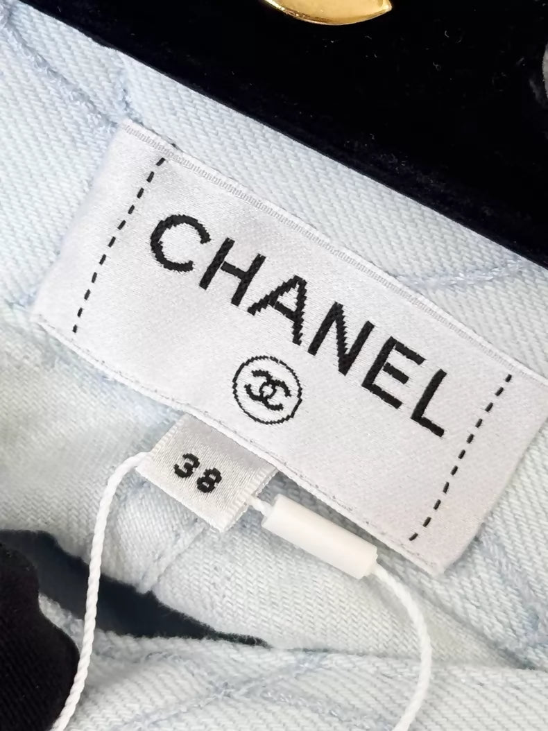 Chanel 26M light blue quilted soft denim jeans