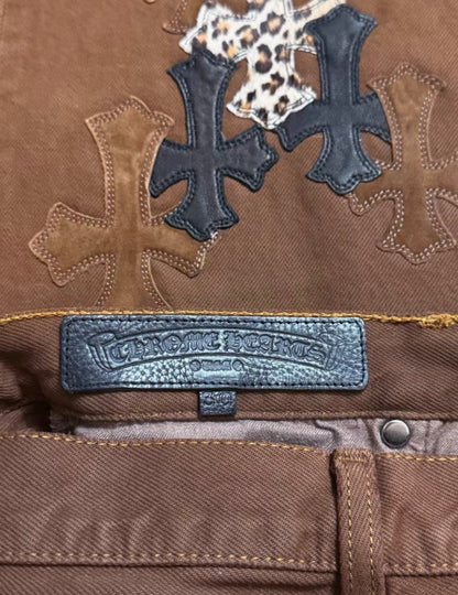 Chrome Hearts 501 Sole Brown Leopard Print Jeans