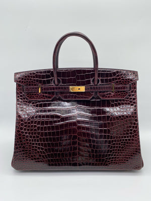Hermes Birkin 40 Bordeaux shiny porosus crocodile leather gold hardware