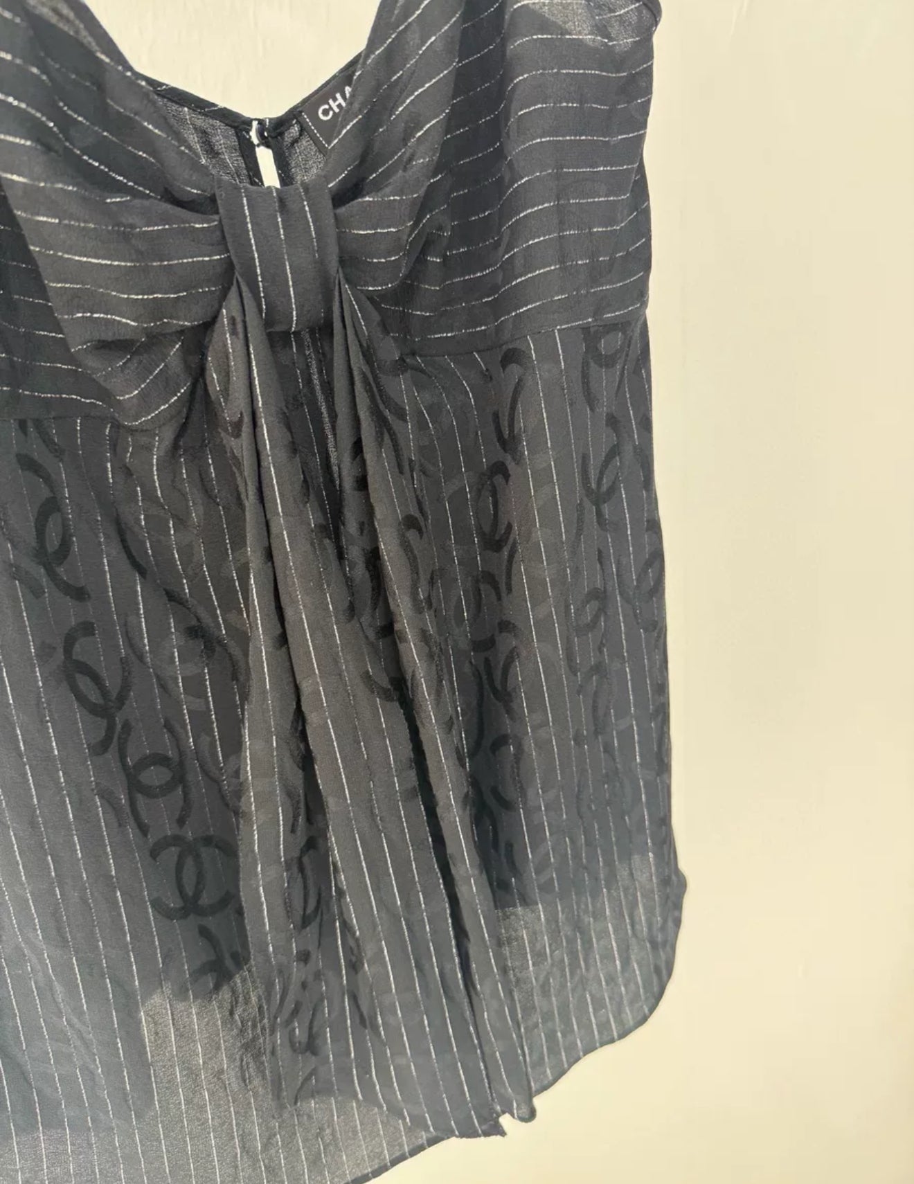 Chanel 23P black striped bow-tie top