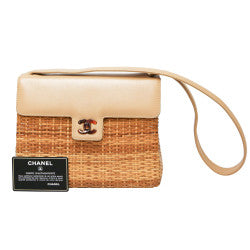 Rare Chanel Vintage 1998 Calfskin Rattan Basket Flap Bag