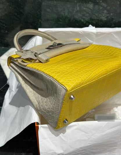 Hermes Kelly 28 Yellow Matte Alligator with Brushed Palladium Hardware