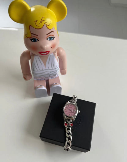 Chromes Hearts Pink Silver Rolex Watch