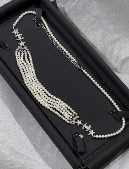 Chanel 20A multi-layered pearl star full diamond waist chain belt