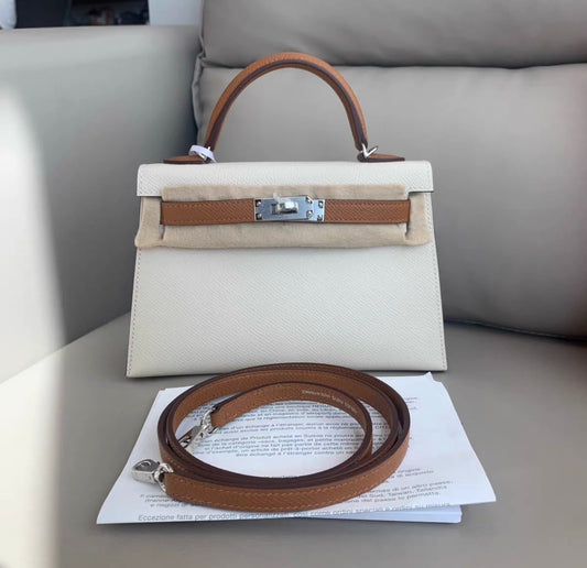 Hermès Mini Kelly 20 Nata and Gold Epsom Leather Palladium Hardware