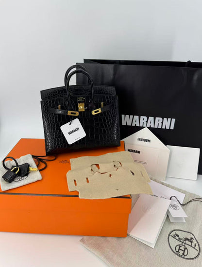 Hermes Birkin 20 Black Matte Alligator leather gold hardware