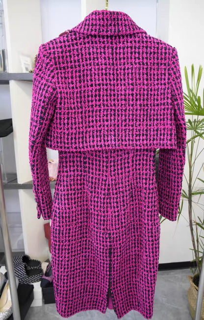 Chanel 2016 Pink Fuchsia tweed jacket and dress suit