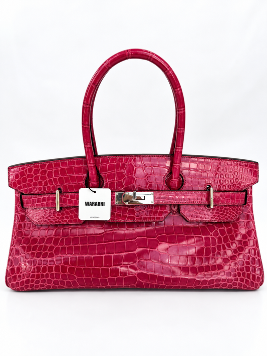 Hermès Birkin Shoulder JPG 42 Rose Scheherazade Shiny Porosus Crocodile Palladium Hardware – Ultra Rare Collector Piece