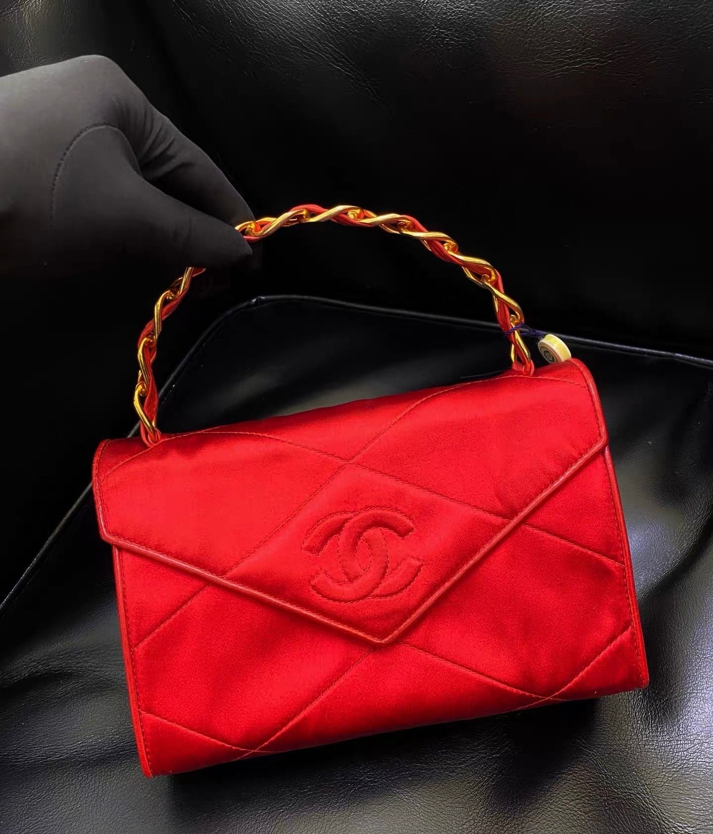 Chanel Vintage Red Satin Gold Handle bag
