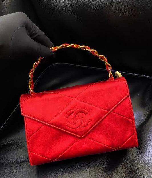 Chanel Vintage Red Satin Gold Handle bag
