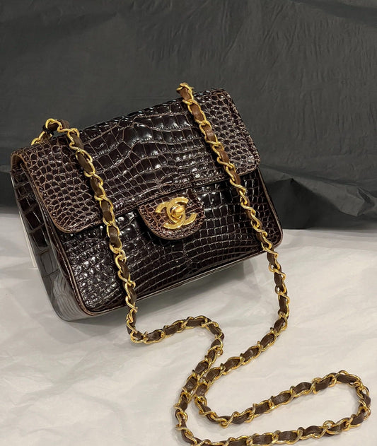Chanel Brown Alligator mini square Flap Bag