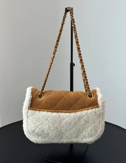 Chanel 18 Coco Neige Flap Bag Quilted Suede with Shearling Medium