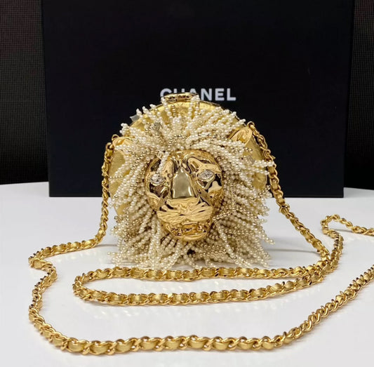 CHANEL 23A LION HEAD PEARL & LEATHER EVENING BAG