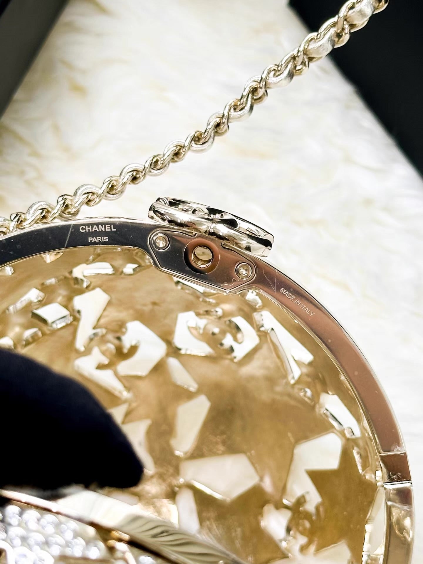 Chanel 25A gold star-patterned spherical evening bag