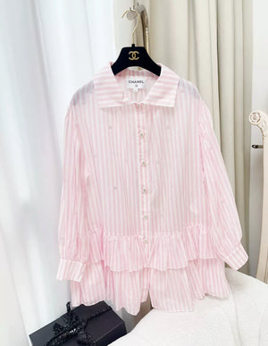 Chanel 24M Coco beach pink and white shirt Dress
