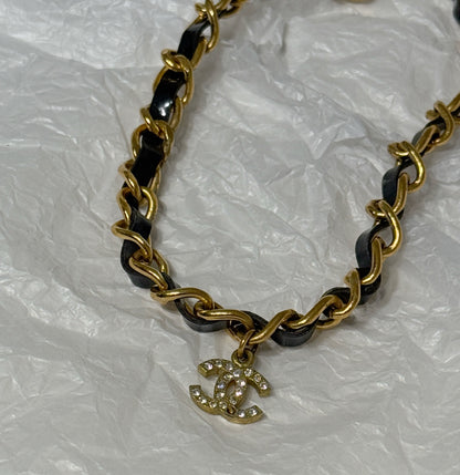 Chanel 95A Leather Chain Double C Diamond Necklace