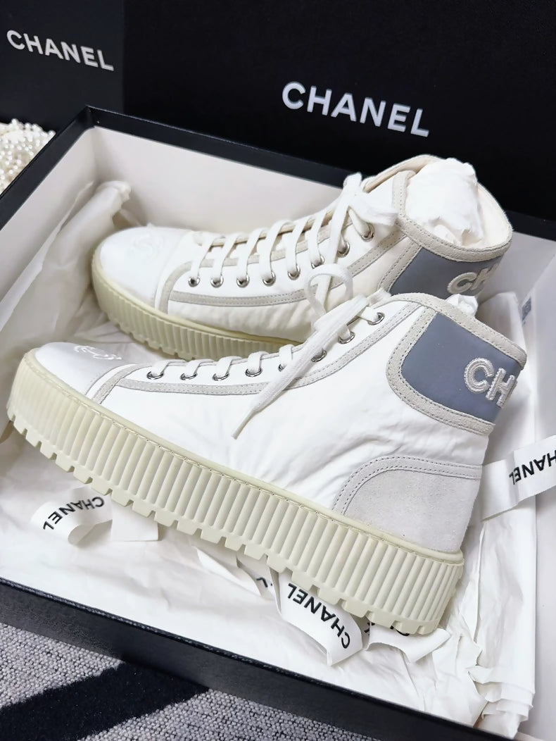 CHANEL 21K White and Grey converse shoes