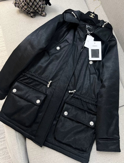 Chanel 23N Ski Series Black satin coat