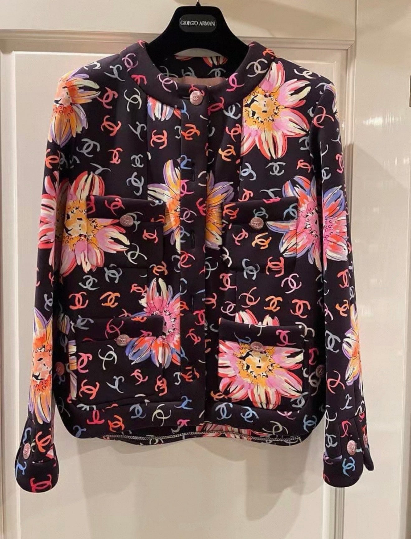 Chanel 24S Runway Colored Silk Jacket with All-Over CC Camellia Print