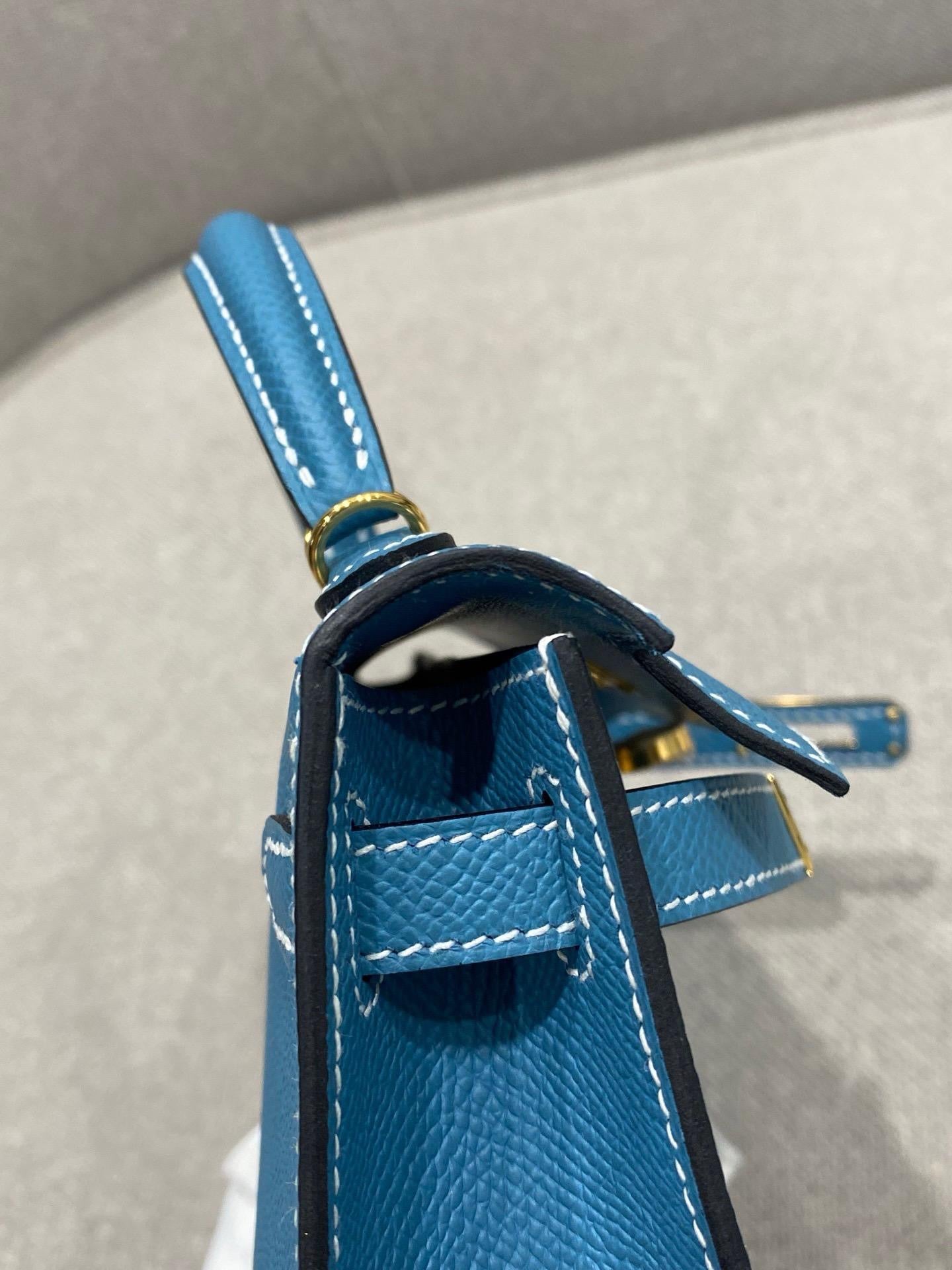 Hermes Mini Kelly Bleu Jean Epsom Gold Hardware