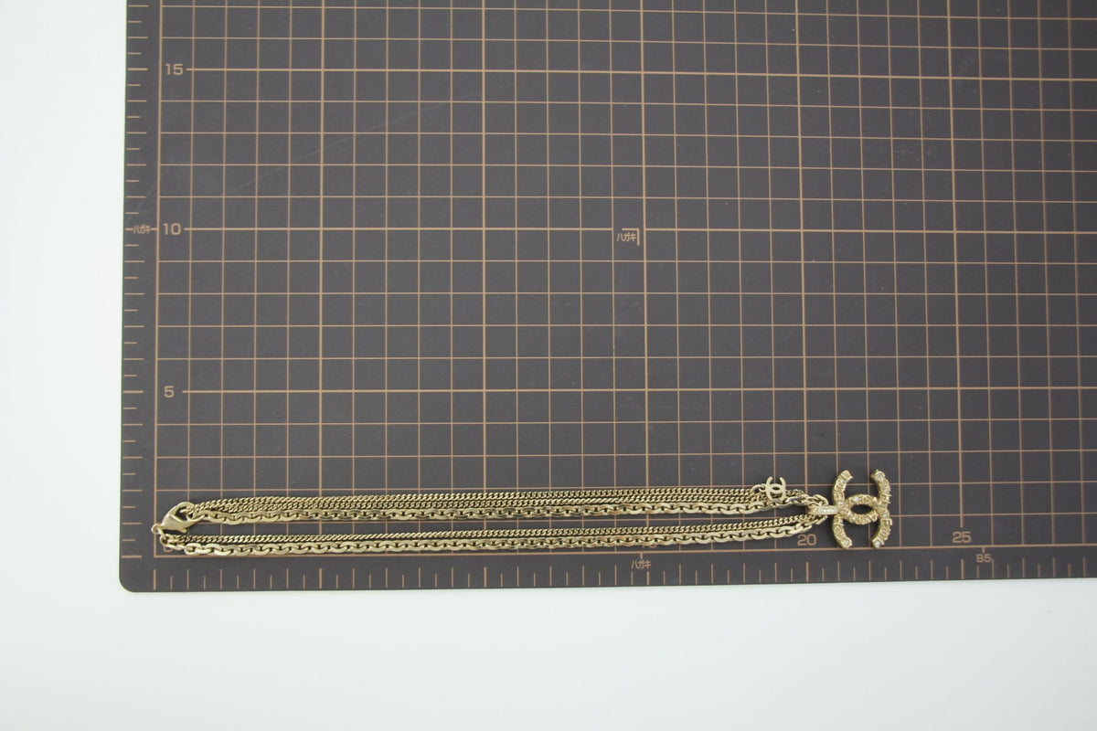 Chanel A21V Rhinestone and Metal Double-Layer Embossed Choker Necklace
