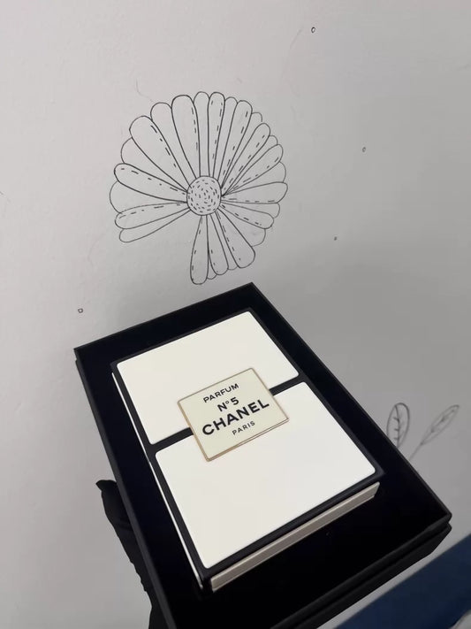 Chanel 2020 White and Black Calfskin No.5 Perfume Box Evening Clutch Gold Hardware
