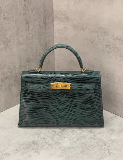 Hermes mini Kelly Vert Cypress Lizard leather Gold Hardware
