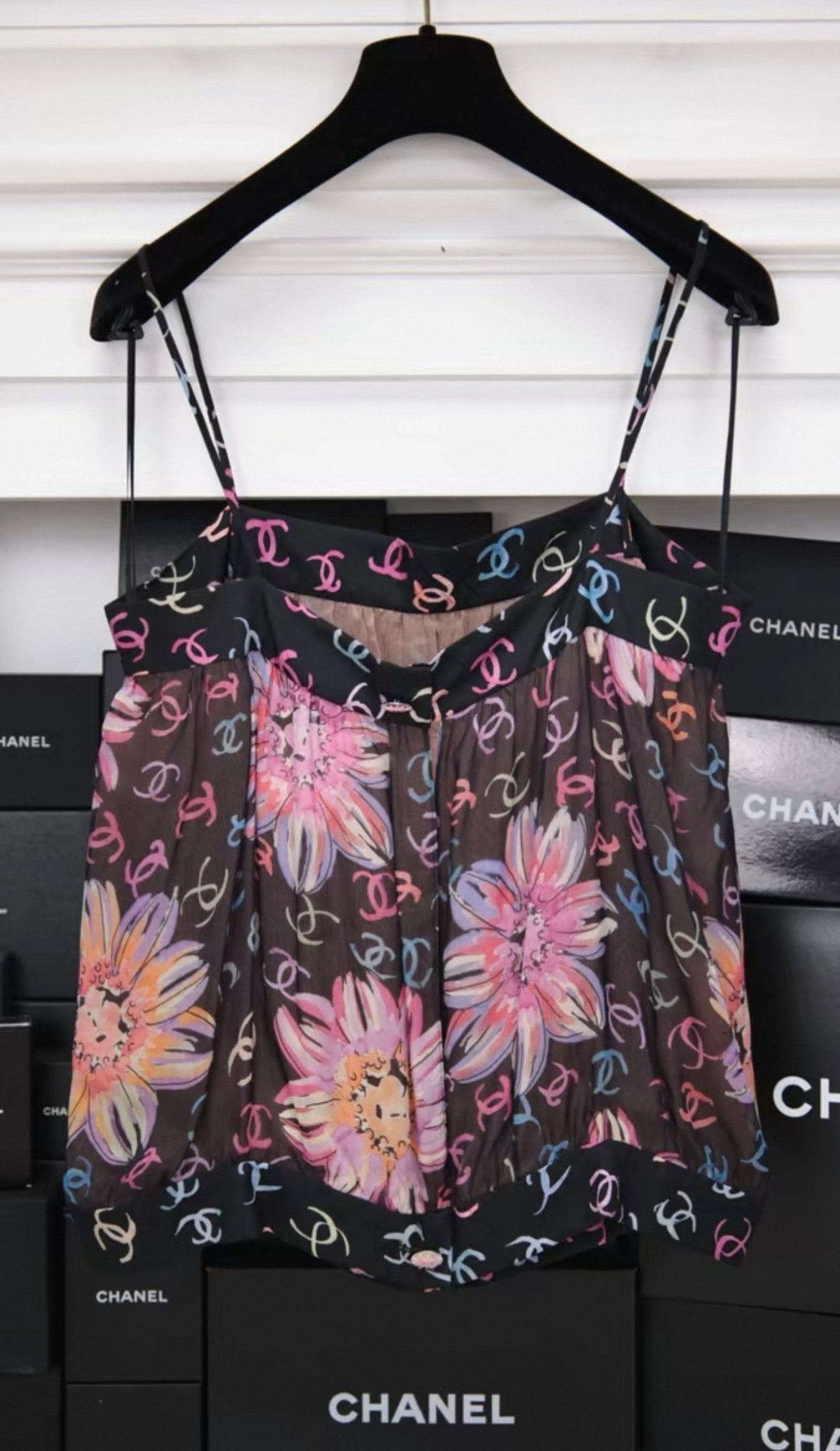 Chanel 24S Runway Colored Silk Camellia Print Camisole Top