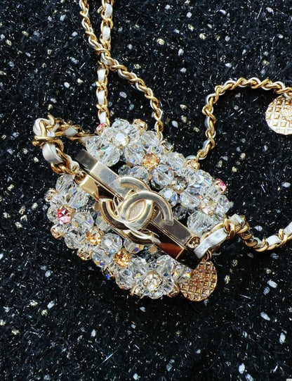 chanel 23C Rainbow Strass, Clear Crystal Embellished Micro Mini CC Evening Bag Gold Hardware