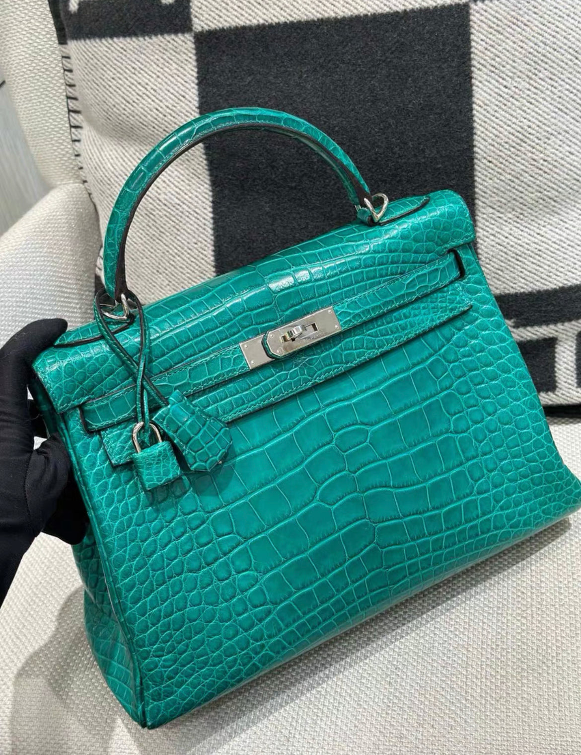 Hermès Malachite Matte Alligator Kelly Retourne 32 Palladium Hardware