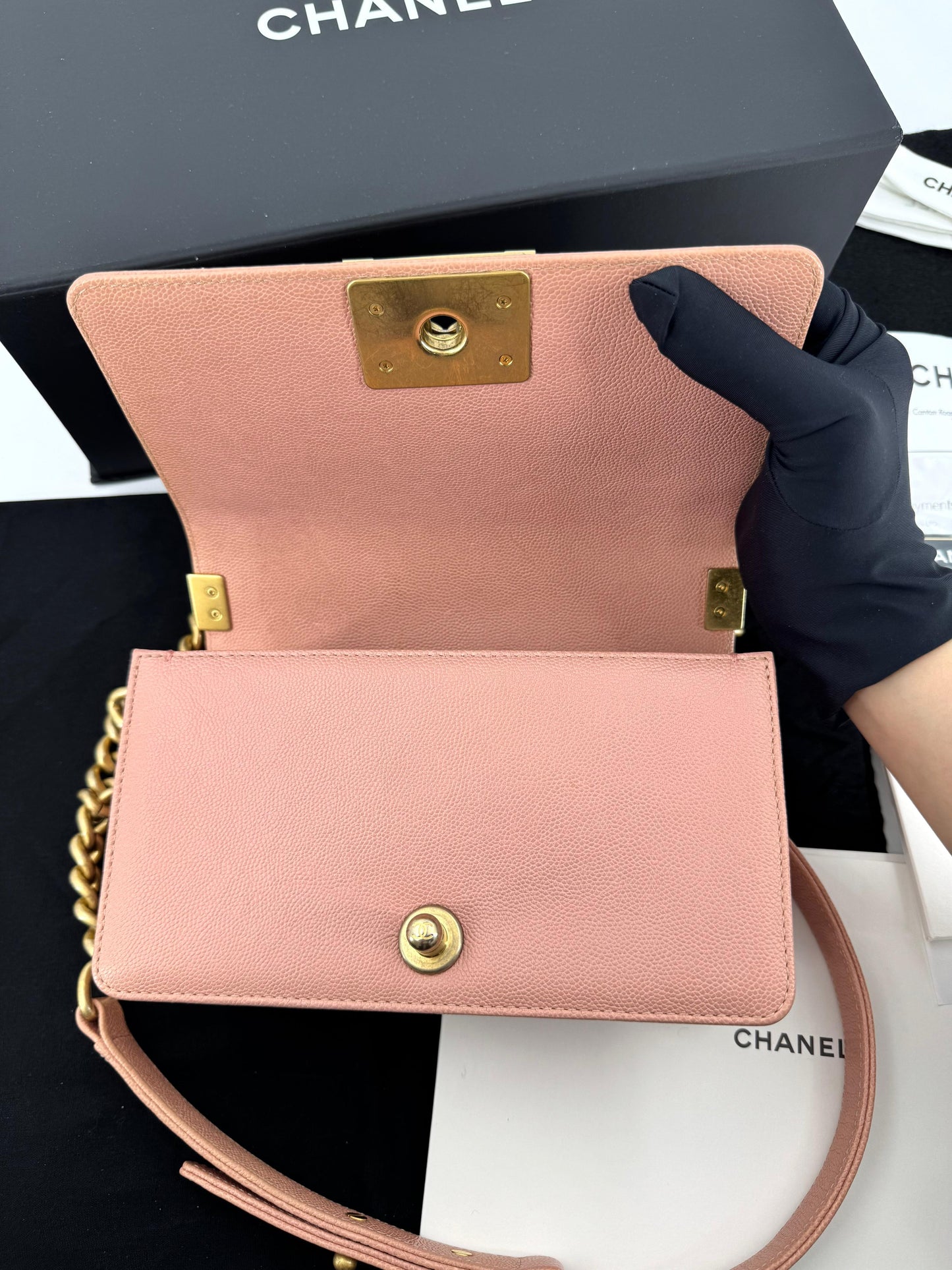 Chanel Boy Mini Bag in peach pink with gold hardware