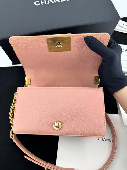 Chanel Boy Mini Bag in peach pink with gold hardware