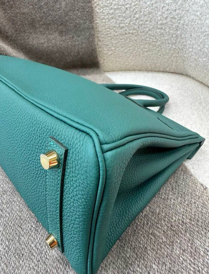 HERMES BIRKIN 25 TOGO Z6 MALACHITE GOLD HARDWARE STAMP C