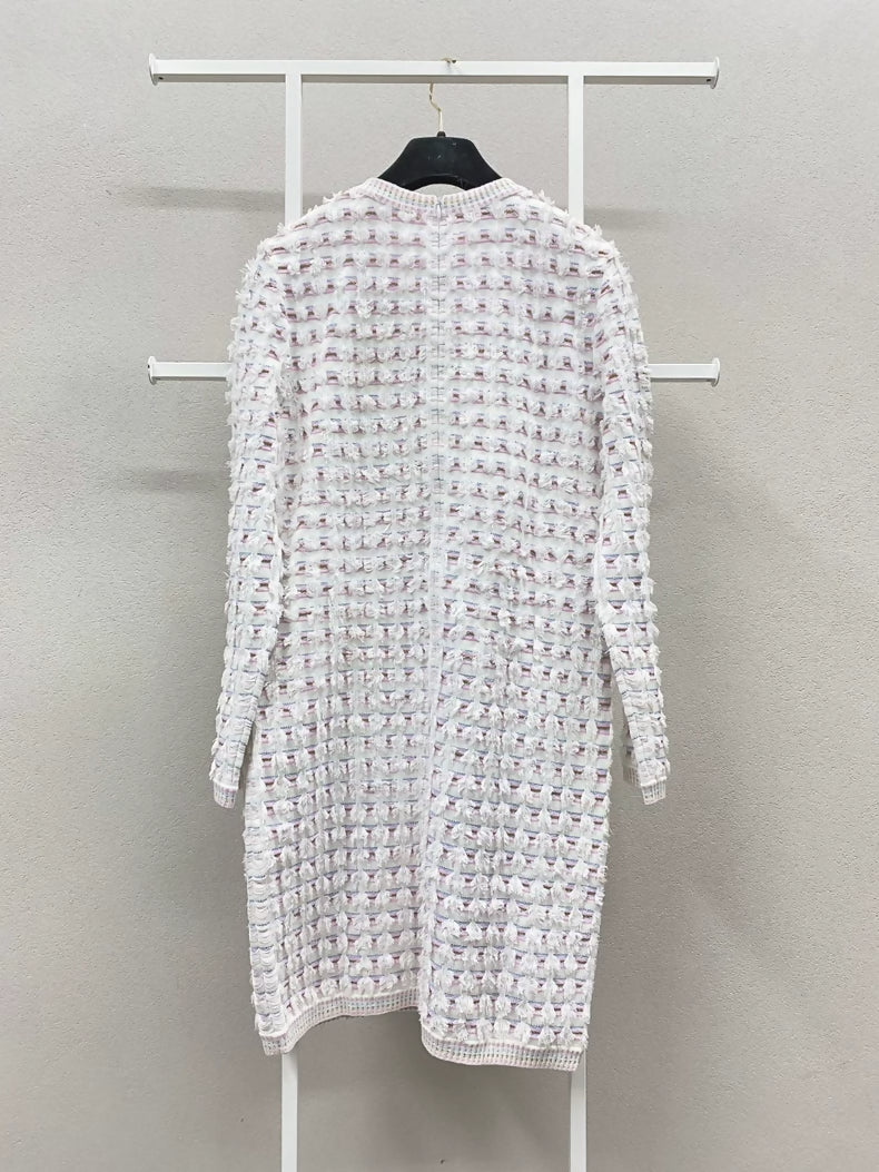 Chanel 19C Powder Blue Striped Double Pocket Woven Dress