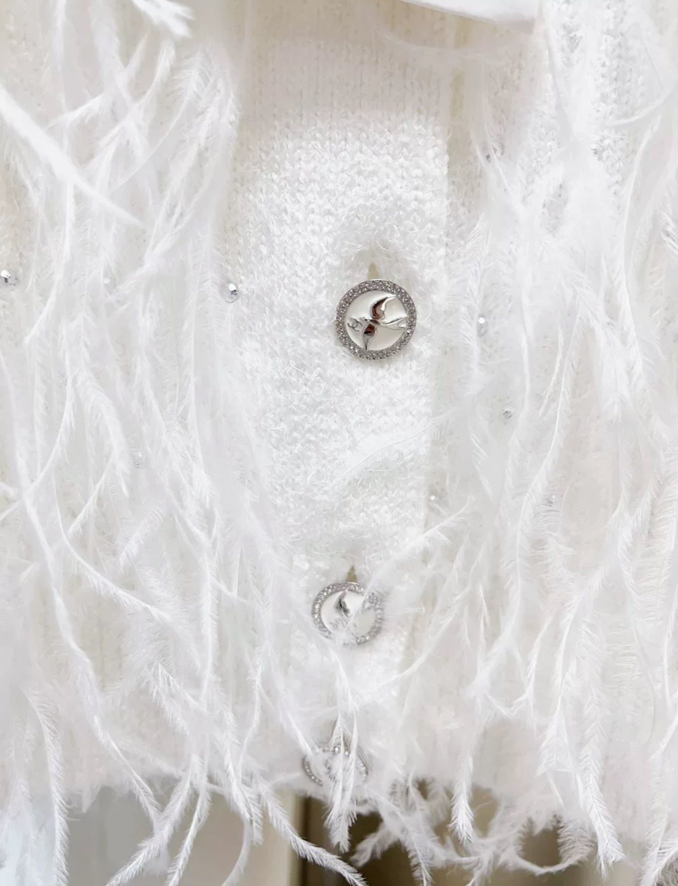 Chanel 25S white feather cardigan