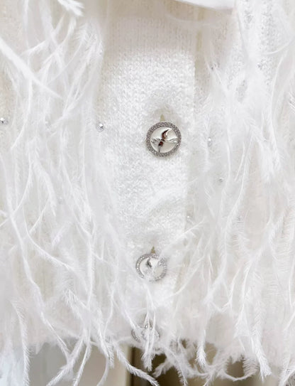 Chanel 25S white feather cardigan