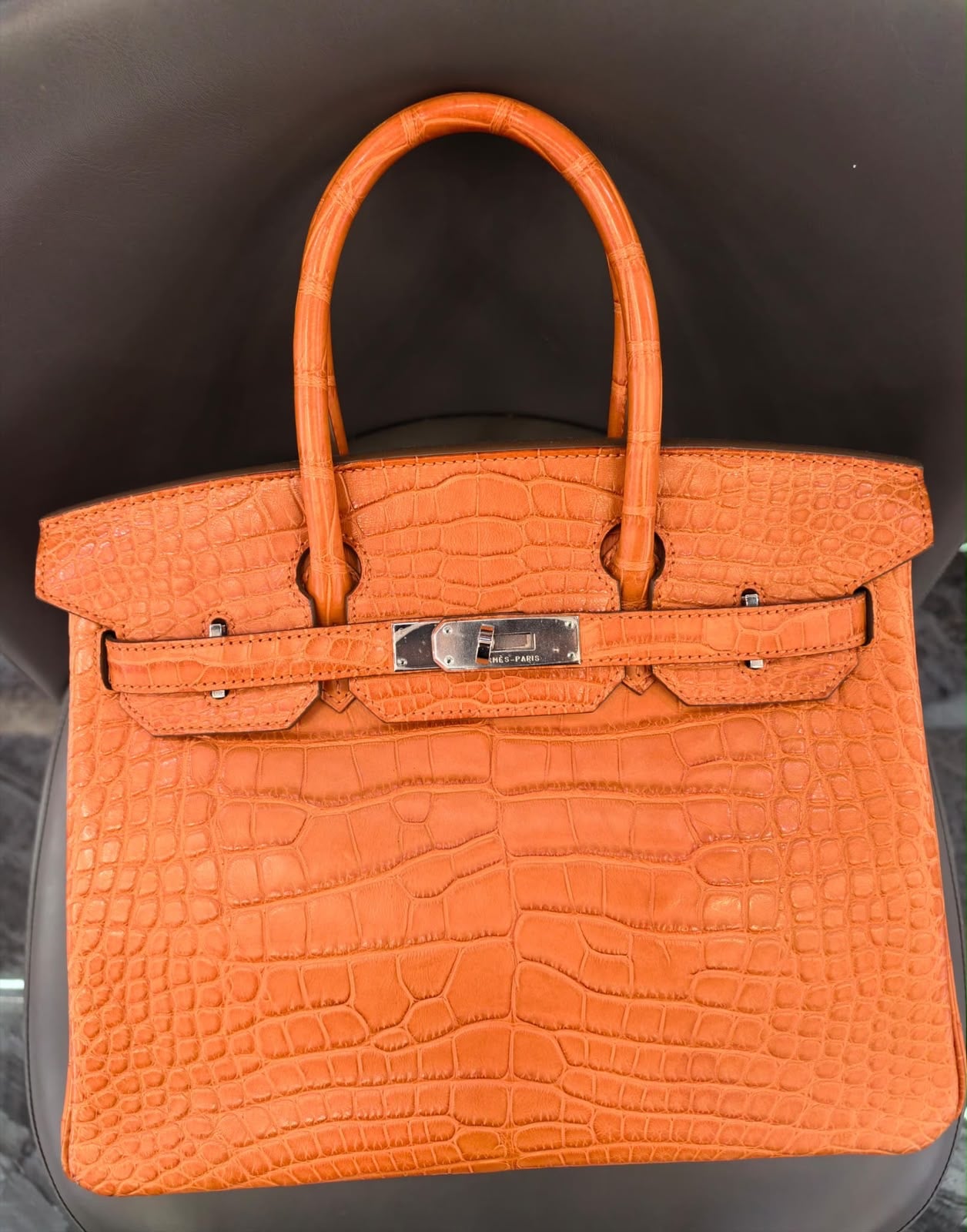 Hermes Birkin 30 Orange Matte Alligator Palladium hardware