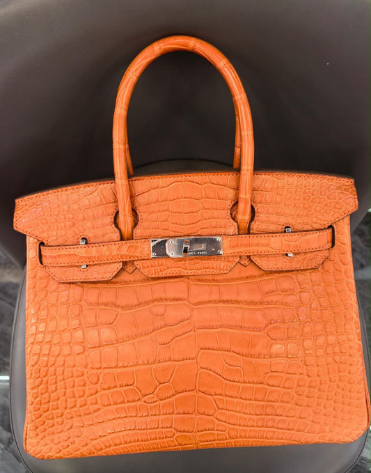 Hermes Birkin 30 Orange Matte Alligator Palladium hardware