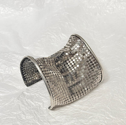 Chanel 99A Gold-Plated Mesh Pocket Letter Wide Bangle