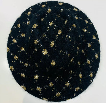 Chanel 19K Black 
Gold Wool tweed Fedora Hat