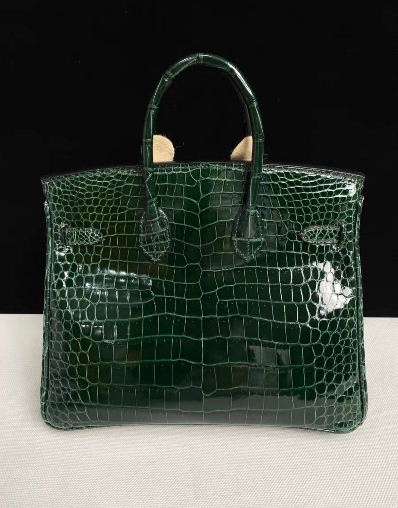 Hermes Birkin 25 shiny green emerald crocodile leather palladium hardware