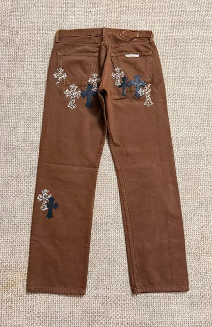 Chrome Hearts 501 Sole Brown Leopard Print Jeans
