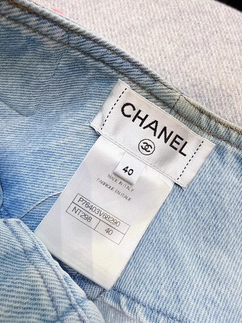 Chanel 24C orange gradient blush denim shorts