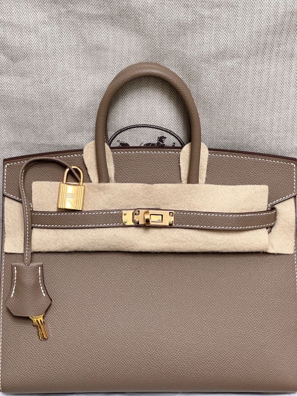 Hermes Birkin 25 Sellier Etoupe Epsom Gold Hardware